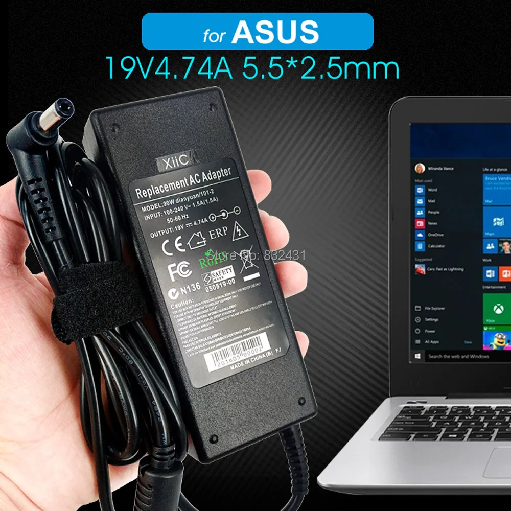 Xiic 19V 4.74A ноутбук адаптер переменного тока для ASUS Toshiba X53E X53S X52F X7BJ X72D X72F A52J X51r X51 AC Питание Зарядное устройство 5,5*2,5 мм 90 Вт