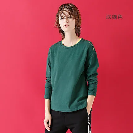 Toyouth Harajuku футболка с вышитыми буквами и длинным рукавом, осень, повседневная однотонная женская футболка с круглым вырезом, Свободный Топ для женщин - Цвет: green