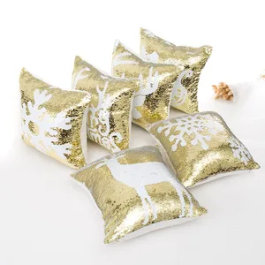 16x16 дюймов Золотая наволочка с изображением русалки, снежинки, оленя, блесток, Рождественская декоративная наволочка для дивана-кровати, 40x40 см, на молнии
