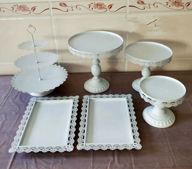 

Gold silver plated metal Cake Plate Stand set Hollow flower dessert baking tray wedding centerpiece table ornaments decorations