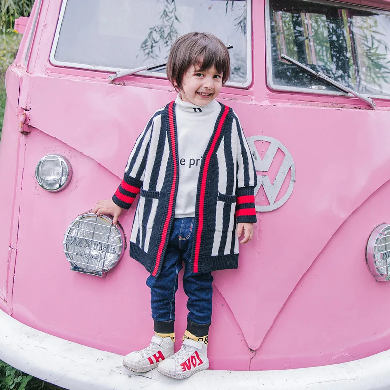 Полосатый родитель-Детский свитер 2018 Весна и осень Новая Вязаная куртка-кардиган
