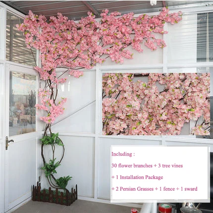 Искусственный Вишневый цветок дерево украшение интерьера фон трость поддельные