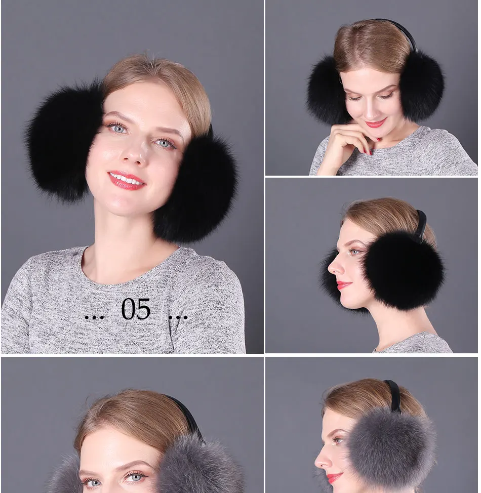 Fox Fur Earmuffs Women New Warm Natural Fur Pompom Earmuffs Lovely Earlap Genuine Fur Plush Ear Muff for Russian Winter