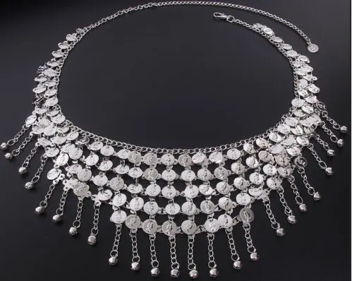 Silver Колокол танец живота металлические хип шарф танец Живота Монеты Пояс с Jingle - Цвет: Silver