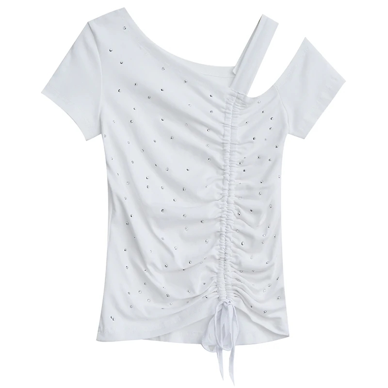 Женская футболка с открытыми плечами и бриллиантами 2019 женская стразы женские