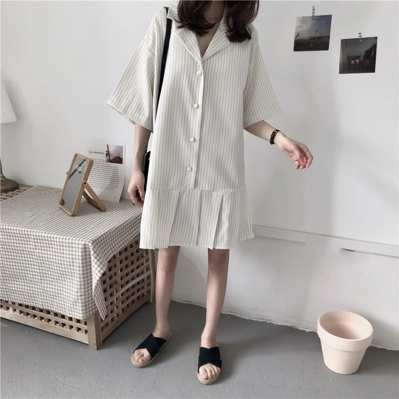 Летняя одежда в Корейском стиле ретро свободное женское платье духе колледжа