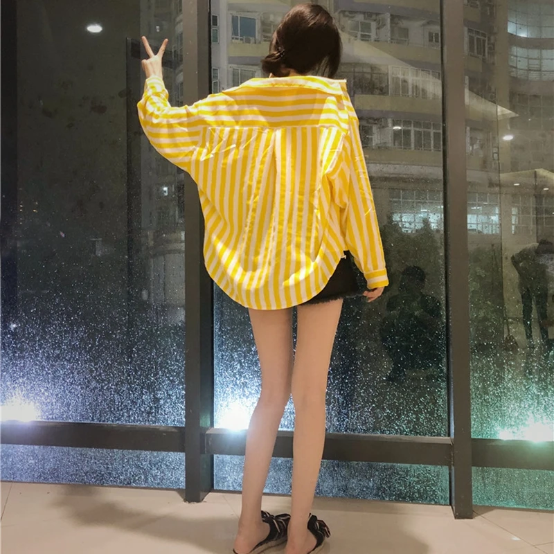 

Fashion Long Sleeve Botton Shirts Turn Down Collar Female Blouses Women Striped Blouses