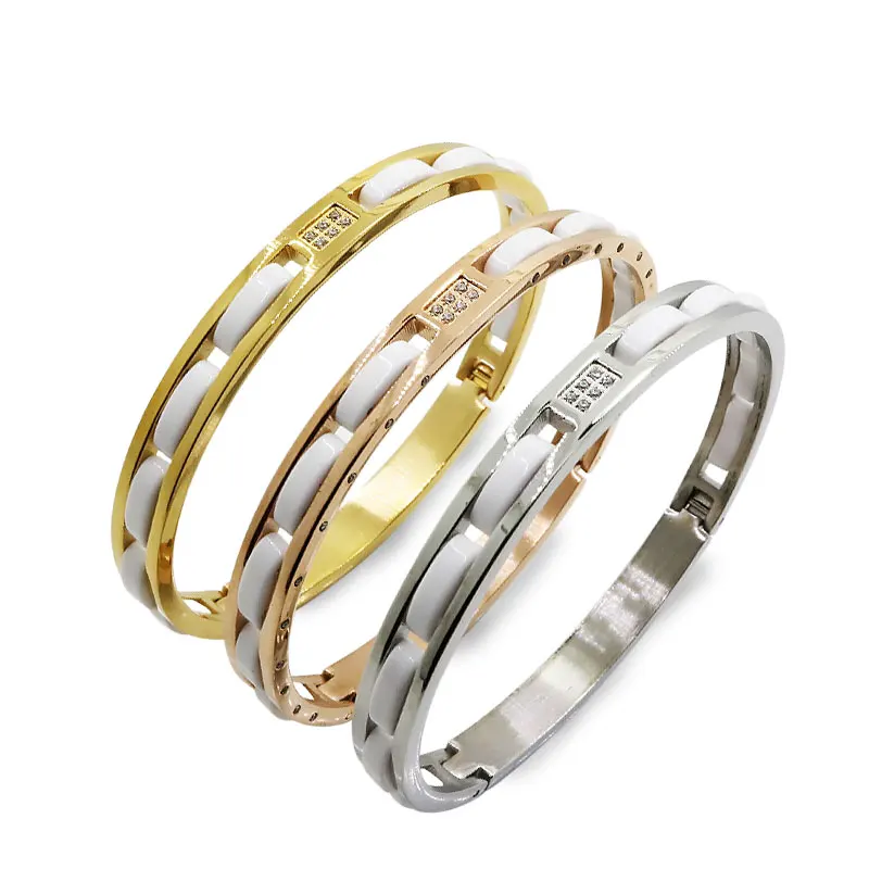 Белые керамические браслеты с любовным браслетом золотистые из нержавеющей