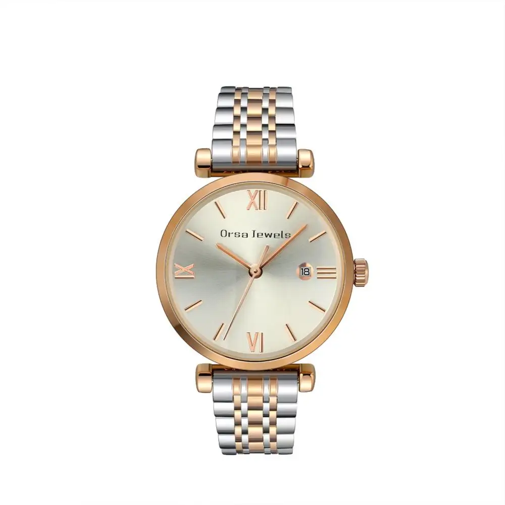 Silver Plate ORSA JEWELS Luxury Men Quartz Watch 316L Stainless Steel Band Women Wristwatch Waterproof Casual Business Brand Watches OOW12 - Цвет: Silver Plate