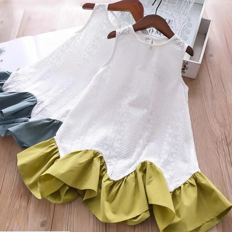 New 2019 Children Girls Summer Cotton Hollow Out Vest Dresses Baby Kids Fashion Dress 5 pcs/lot Wholesale Free Shipping | Детская одежда