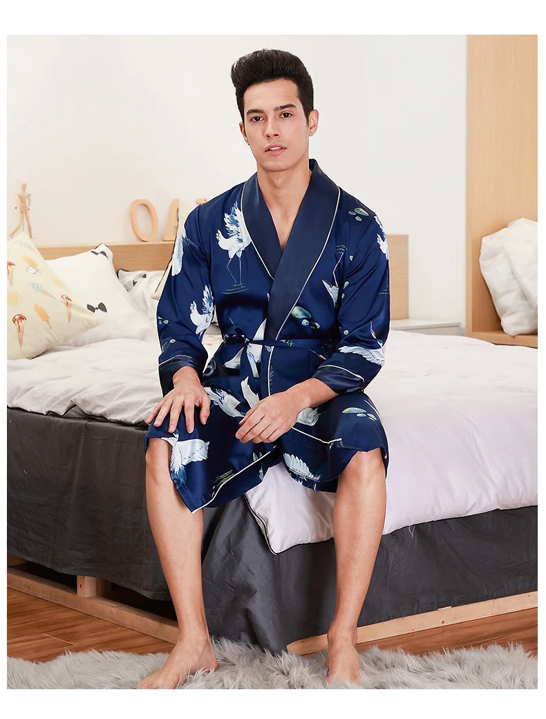 2019 новые мужские весенние кимоно Халат банный халат Повседневное шелковистой