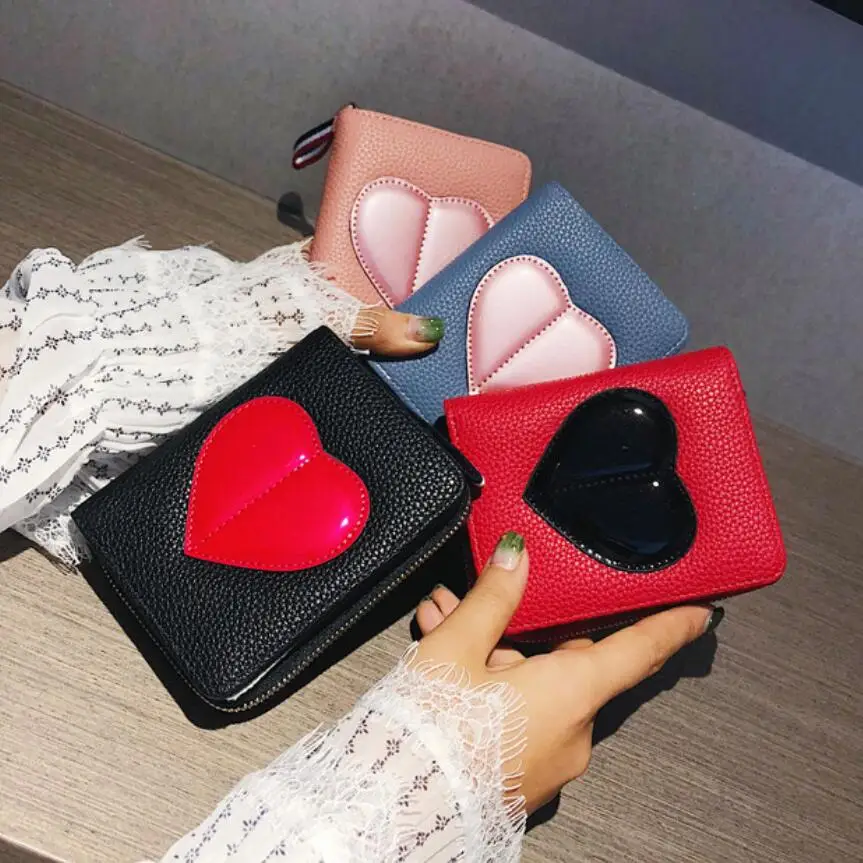 Ffashion, новая женская сумка, высокое качество, мягкий кожаный кошелек, большое сердце, кошелек, мини-карта, сумочка, милая девушка, портативный клатч