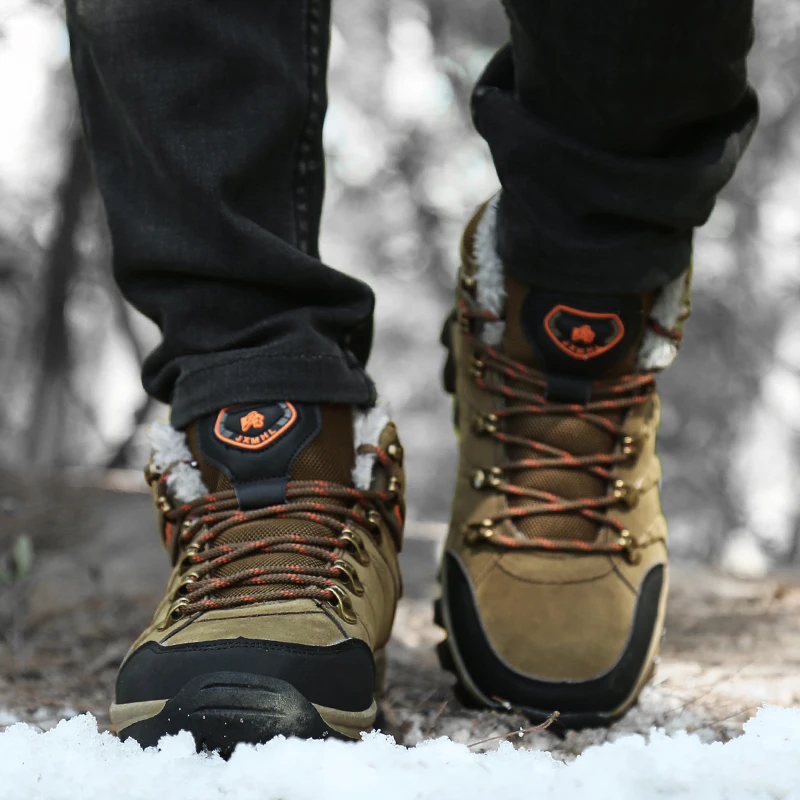 Очень теплые мужские зимние ботинки замшевые кожаные меховые плюшевые для