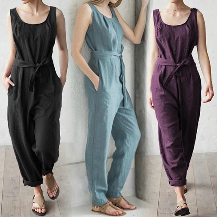Для женщин без рукавов комбинезон Длинные Комбинезоны для Playsuits Хлопок Плюс