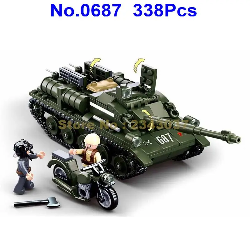 Sluban 0687 338 шт Военная ww2 мировая война 2 su85 Танк строительные блоки игрушка