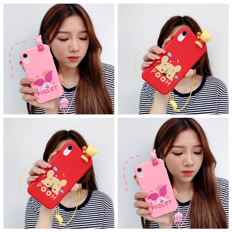 ORYKSZ Cute Cartoon Bear Soft Phone Case For iphone 6 6s 7 8 Plus Xs Cases iPhone Xr X Max Silicon Hand Strap Cover Coque |