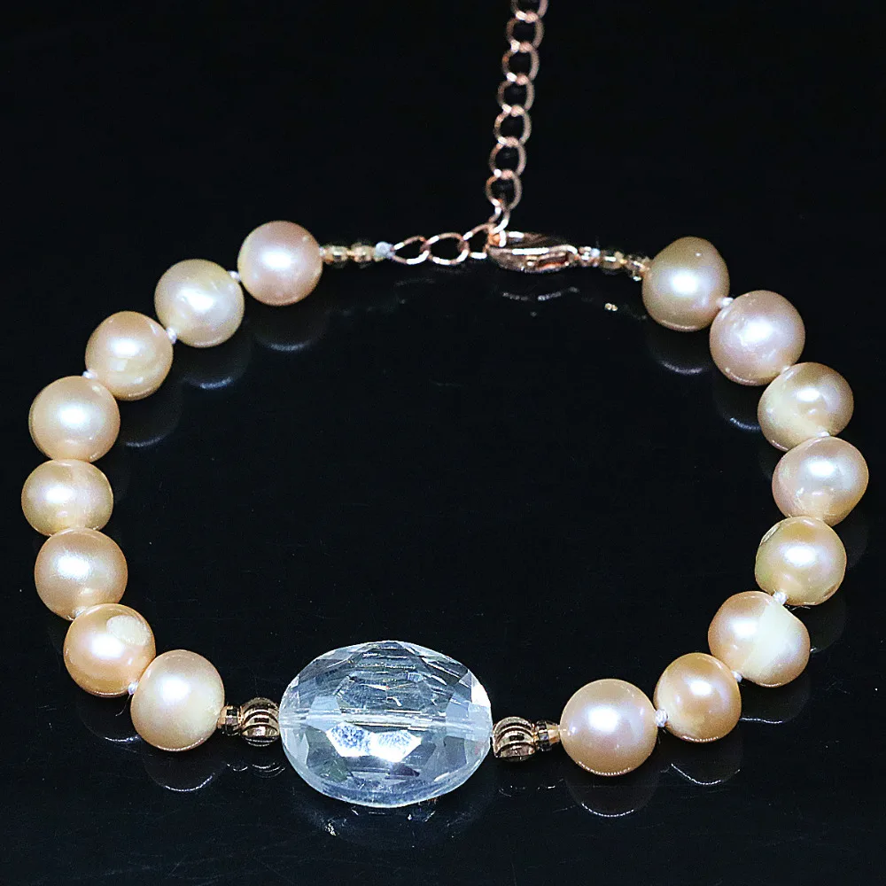 Амулеты подарок натуральный пресноводный оранжевый жемчуг браслет круглые