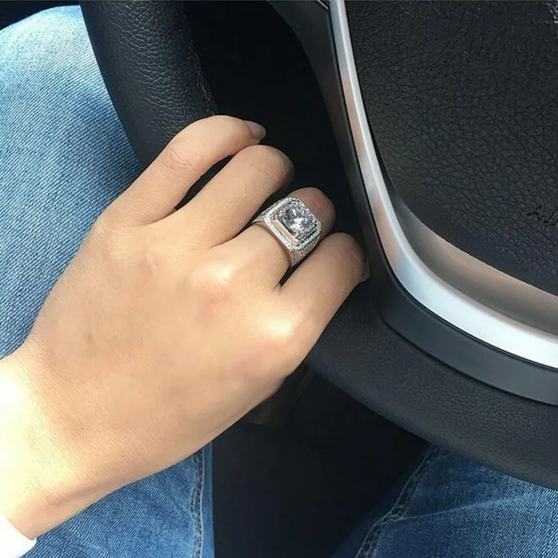 Мужское 925 пробы Серебряное кольцо Paev cz 2ct с искусственным бриллиантом, обручальные Обручальные кольца для мальчиков, сапфировое ювелирное изделие, размер 8-13, подарок для мальчика