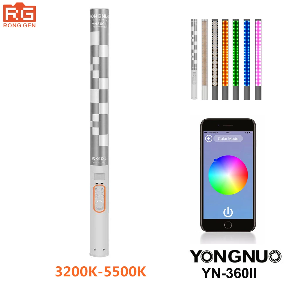YONGNUO YN360II YN360 II ручной светодиодный фонасветильник для фотографии 3200K-5500K RGB Регулируемая Цветовая температура управление через приложение для смартфона YONGNUO YN360II YN360 II ручной светодиодный фонасветильник для фотографии 3200K-5500K RGB Регулируемая Цветовая температура управление через приложение для смартфона
