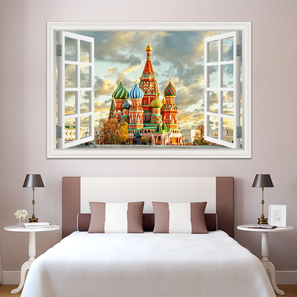 3d оконная наклейка, настенная наклейка, Европейский замок, архитектура, красивый пейзаж, обои, ПВХ, Виниловая наклейка, Фреска, искусство, домашний декор