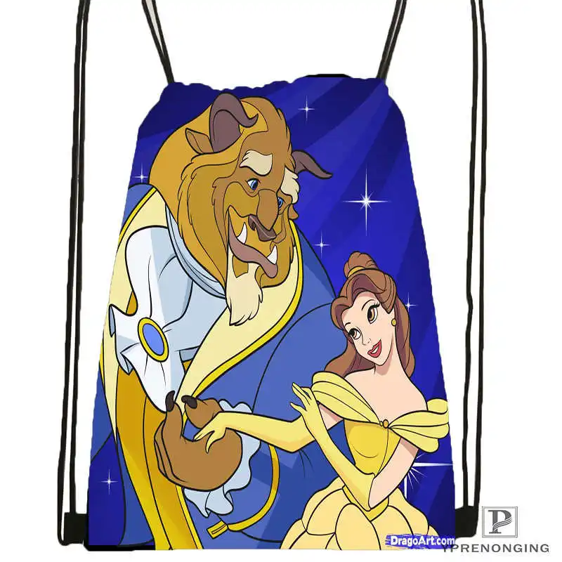 Drawstring Backpack Изготовленная на заказ Красавица и Чудовище походная сумка на шнурке милый рюкзак для детей(черная спинка) 31x40 см#180531-02-18 - Цвет: Drawstring Backpack
