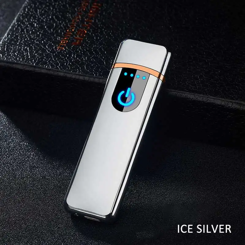 ice silver Цинковый сплав прикуриватель датчик на ощупь экран Беспламенное ветрозащитное USB зарядка мужские подарки аксессуары для курения - Цвет: ice silver