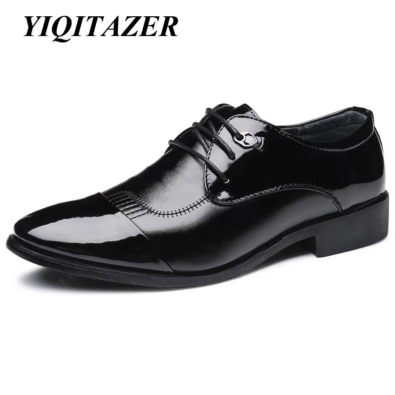 

YIQITAZER 2018 New Fashion Casual Men Dress Derby Shoes Leather,Pointed Toe Lace up Business Man Shoe Autumn Size 7-9.5