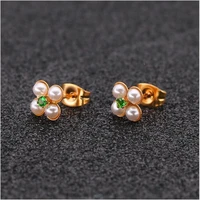 titanium with pearl zircon beauty stud earrings for women