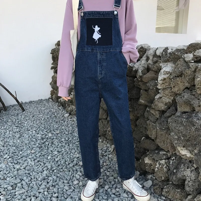 Spring Autumn Contrast Print Denim Jumpsuits Women Vintage Fashion New Jean Overalls for Loose Long Pants Jumpsuit | Женская одежда