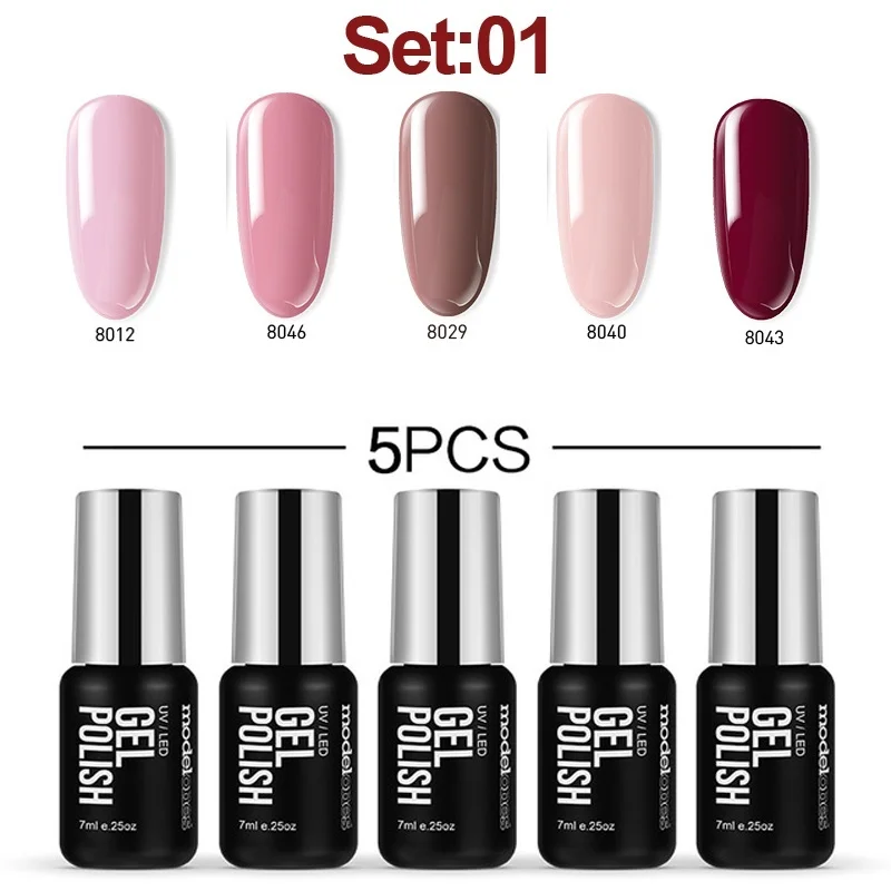 Modelones 5 шт./лот красный цвет светодиодный Гель-лак для ногтей Гибридный набор