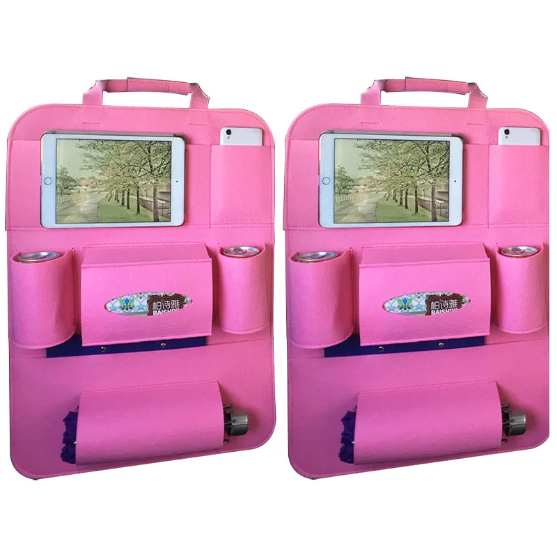 2pcs Pink Автомобильный Органайзер, сумка на заднее сиденье, авто сумки для хранения, автомобильное заднее сиденье, карман, чашка, для укладки, для путешествий, аксессуары для интерьера - Название цвета: 2pcs Pink