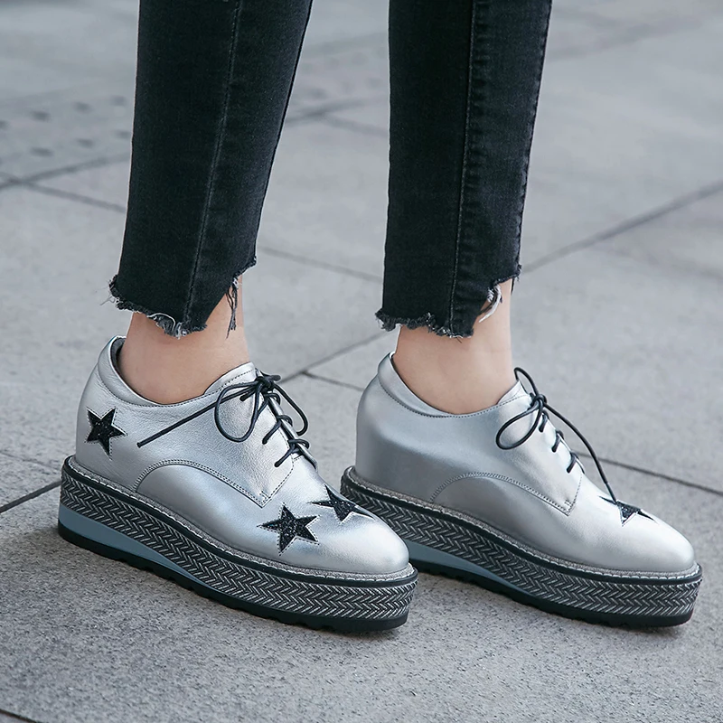 Размера плюс 42 женские ботильоны из натуральной кожи на шнуровке Обувь плоской