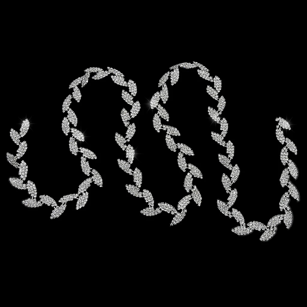 

Decorative 1Yard Leaf Shape Rhinestone Chain Sewing Trims Craft Dress Garment Bag Decor Silver Arts Crafts Sewing Tool Supply