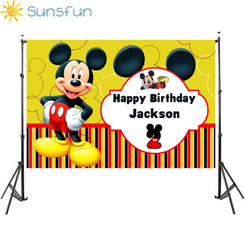 Sunsfun Микки Маус Дети День Рождения мультфильм фоны фотографии фон для фотостудии 7x5FT винил sxy1319