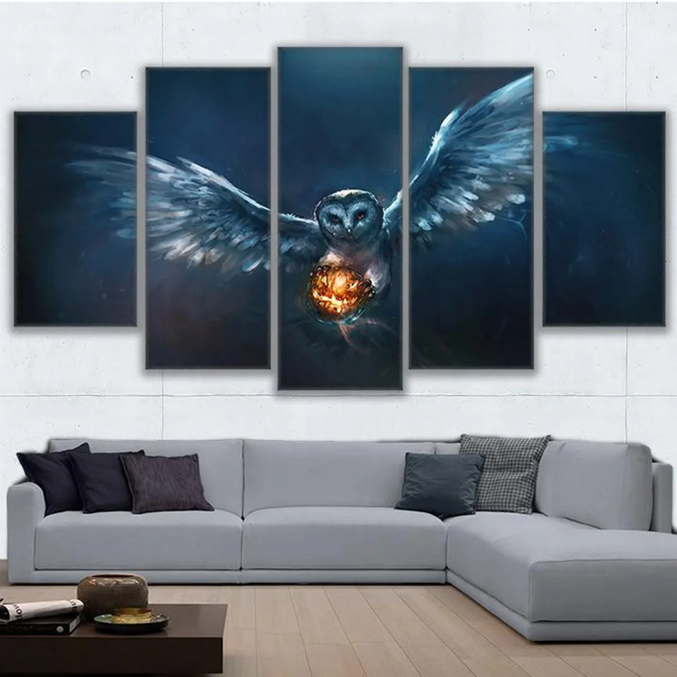 Домашний Декор без рамки абстрактная Современная 5 панелей Хэллоуин Сова холст