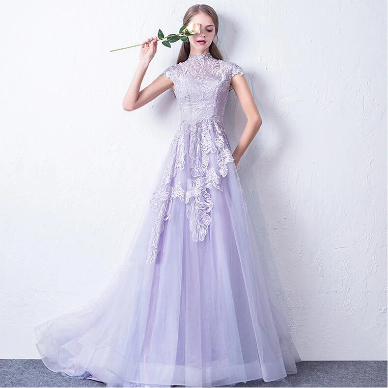 Lilla Evening Dresses 2019 new yearfairy sweet party Gowns for young lady lace flower illusion formal dress Robe De Soiree | Свадьбы и