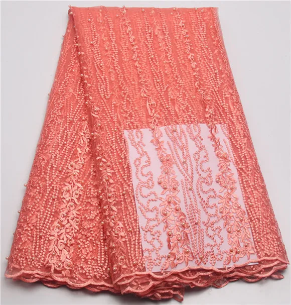 Nigeria Lace Fabric 2016 French Embroidered Tulle With pearls African Net High Quality For Evening green | Дом и сад