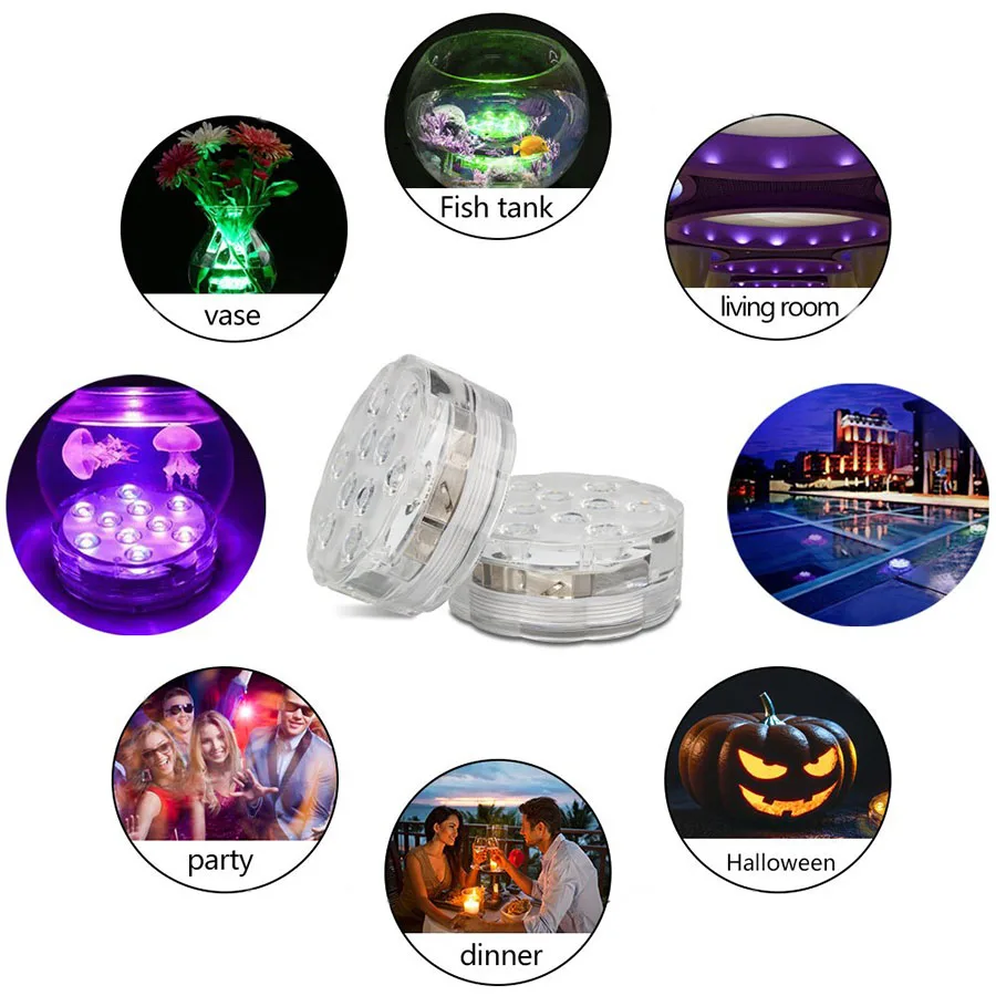 IP68 Waterproof Multi Color Submersible LED Lights Underwater Night Lamp Tea Light Vase Bowl Party Wedding Christmas Decoration