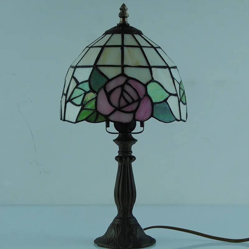 8 &quotЕвропейский Тиффани Роза шаблон настольная лампа ретро витражное стекло