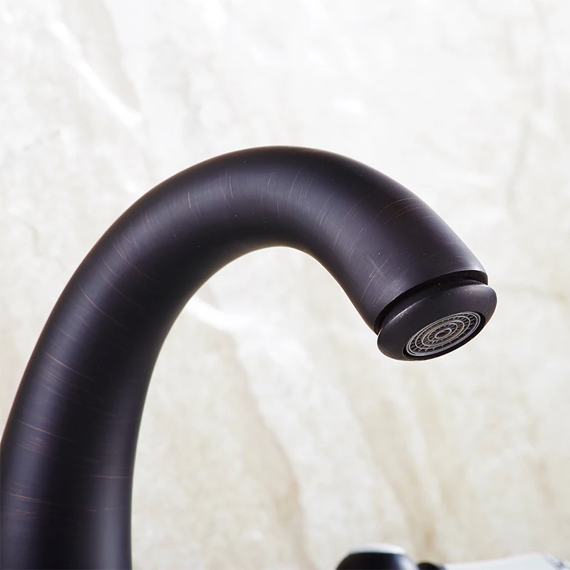 Смеситель для раковины Черный латунь бортике Широкое Ванная комната кран 3 шт.