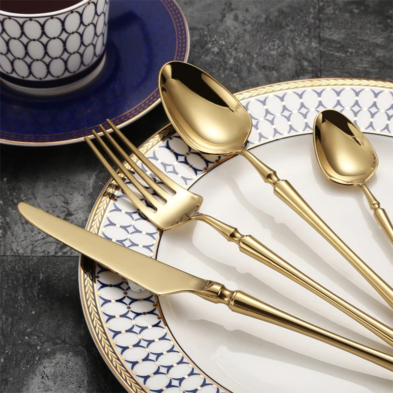 Western Metal Cutlery Sets Golden Ventage Dinner Knife Fork Teaspoon Dinnerware Set Salad Steak Knives Tableware Christmas Gift | Дом и сад