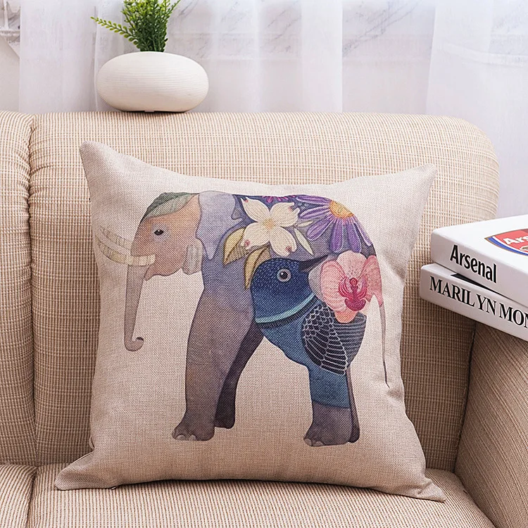 Подушка из хлопка и льна с принтом в виде слона 45 х45 см|cotton linen pillow|decorative pillowspillow sofa