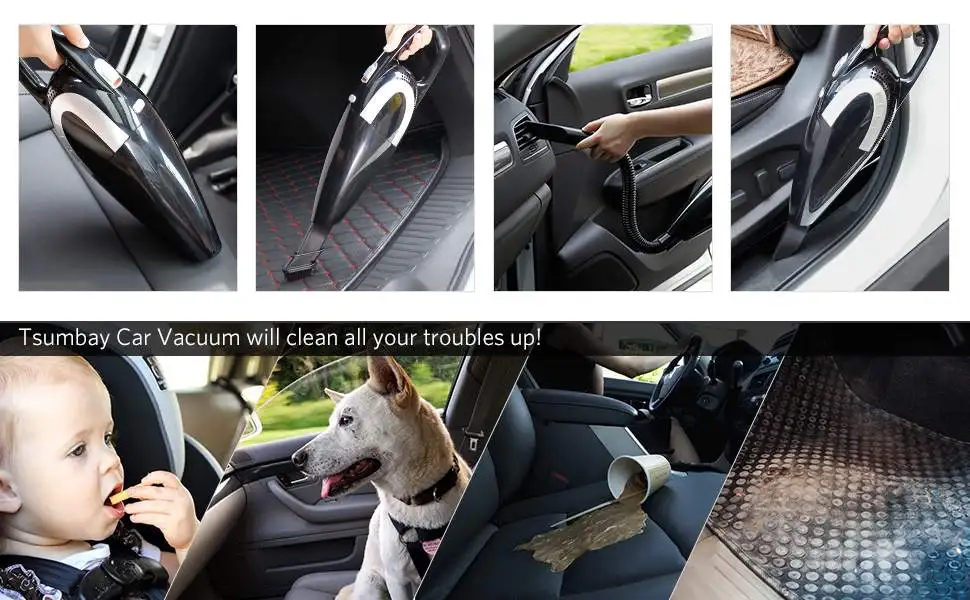 Tsumbay 12V портативный автомобильный пылесос 5000pa 120W мощный всасывающий ручной автомобильный пылесос для влажной и сухой эксплуатации с длинным шнуром 14,8 футов