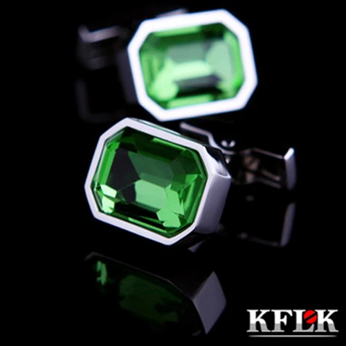 

KFLK Luxury shirt cufflinks for men's Brand cuff buttons Green Crystal cuff links High Quality small abotoaduras Jewelry