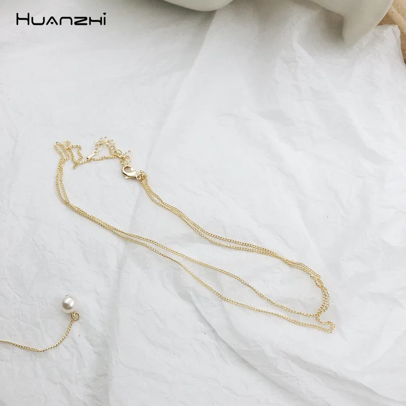 HUANZHI 2019 шикарный имитация чокер из жемчуга многослойный металлический точечный