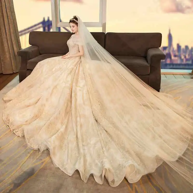Luxury De Mariage sexy wedding dress deep V champagne small trailing slim large size custom vestido de noiva | Свадьбы и торжества