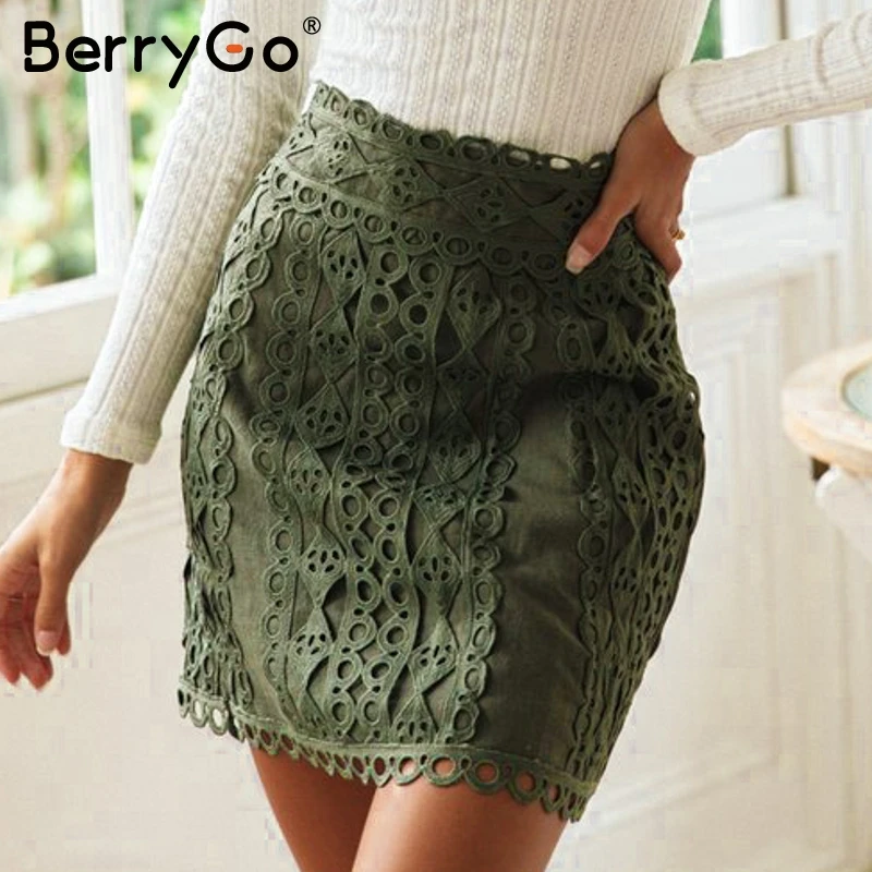 BerryGo трапециевидная кружевная вышивка женская юбка Повседневная Уличная Осенняя