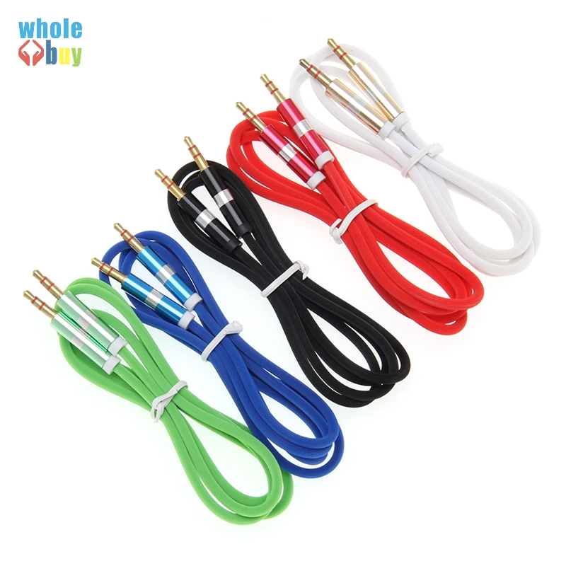 

100pcs/lot Audio Cable 3.5 mm Male to Male pure color LF Stripe shell Audio Aux Cable For iPhone Car DVD Wire Line Aux Cord