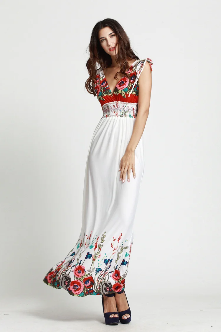 Летние белые Глубокий V BOHO Макси платье 2017 | Женская одежда