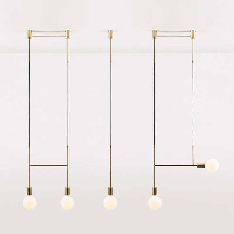 Modern Simple Golden Broze / Black Plated Pipe and Cord Pendant Light with LED Glass Bulbs for Living Room Bedroom